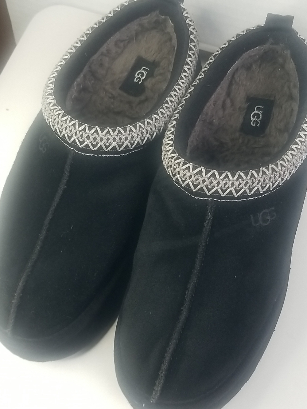 UGG Women's Black Suede Slip-On Fleece-Lined Moccasin Slippers